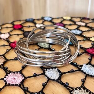Vintage Silver Tone Attached Stacked Illusion Bangles Bracelet 90s 2000s